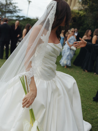 Strapless Ruched Bodice Ball Gown Wedding Dress