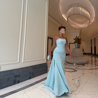 Strapless Asymmetric Bodice Gown with Back Train
