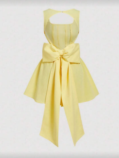 Square Neck Corset Mini Dress with Statement Bow