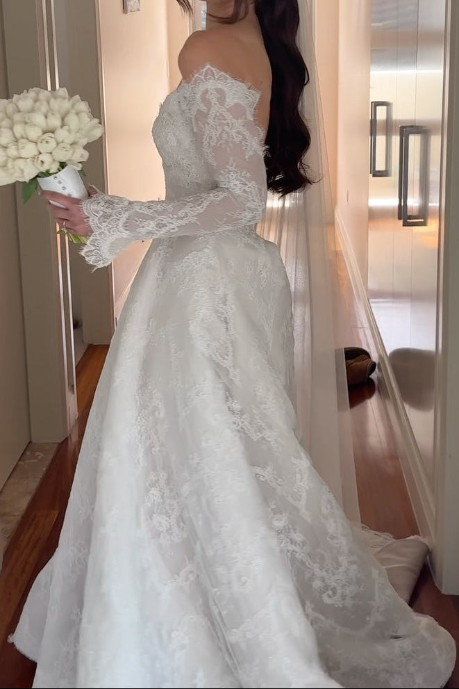 Off-the-Shoulder Lace Long Sleeve Wedding Dress