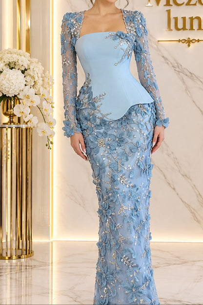 Embellished Gown with Peplum Corset Bodice