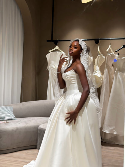 Strapless Satin Ball Gown Wedding Dress with Train