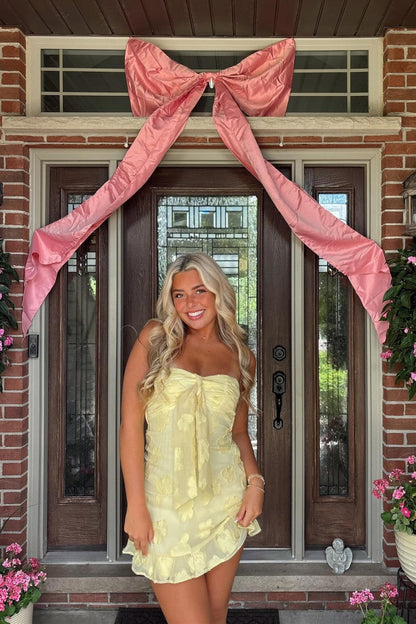 Strapless Floral Textured Mini Dress with Tie Front