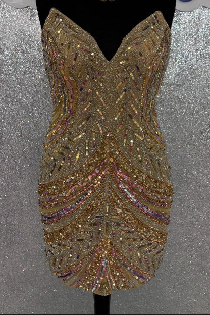 Strapless Sweetheart Beaded Bodycon Mini Dress