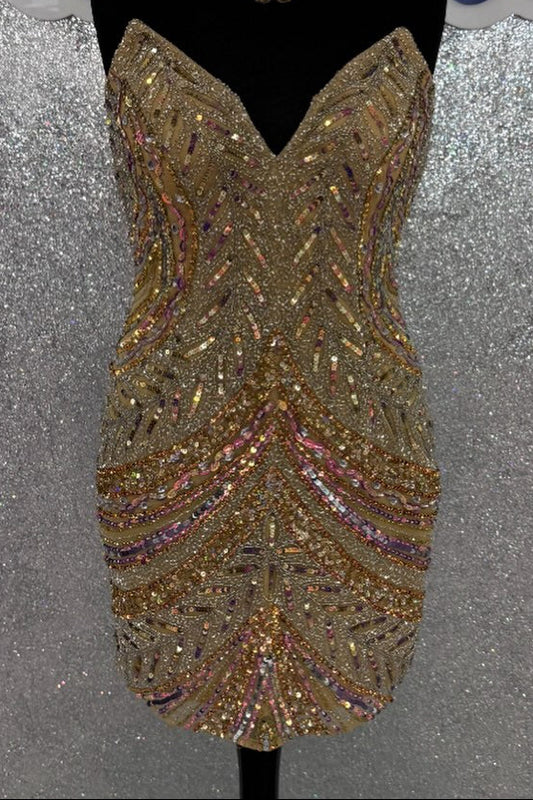 Strapless Sweetheart Beaded Bodycon Mini Dress