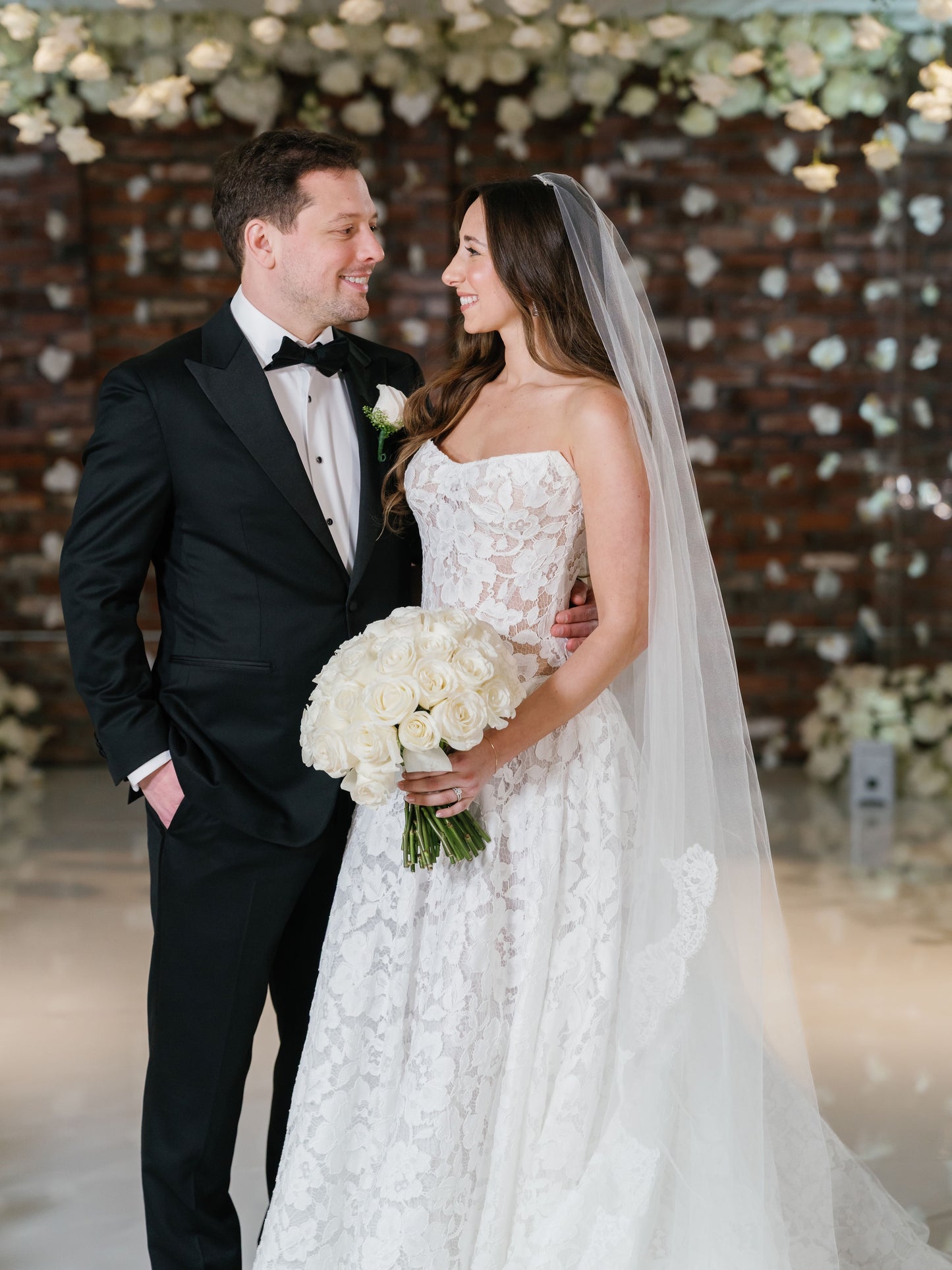 Strapless Floral Lace A-Line Wedding Dress