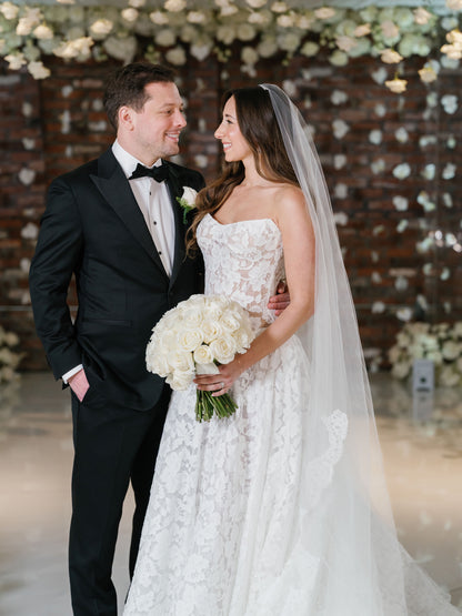 Strapless Floral Lace A-Line Wedding Dress