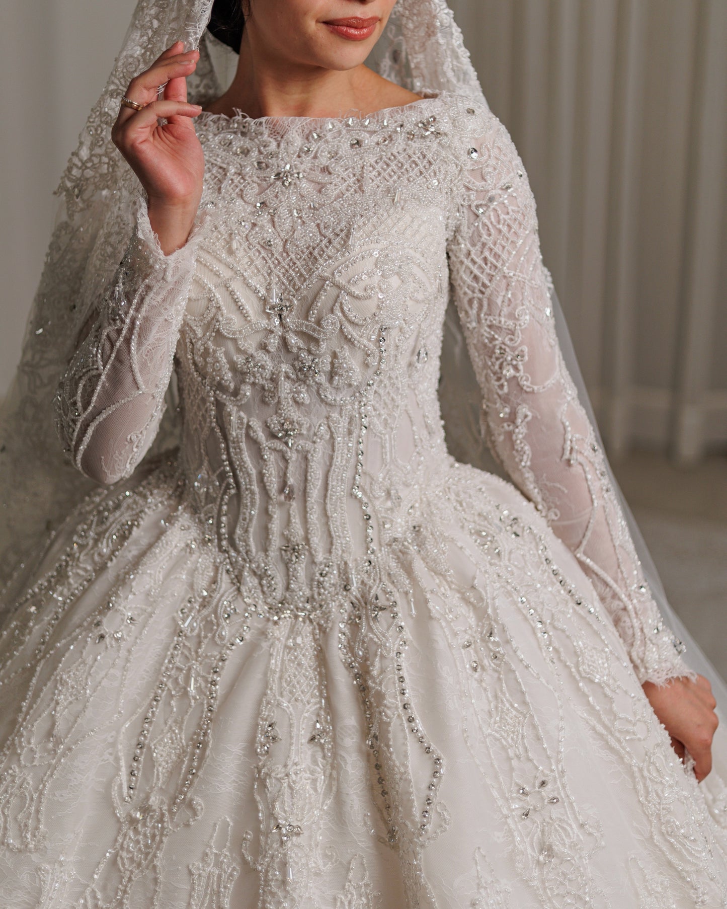 Cathedral Train Long Sleeve Lace Ball Gown Wedding Dress