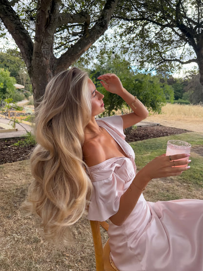 Off-Shoulder Satin Flutter Sleeve Maxi Dress