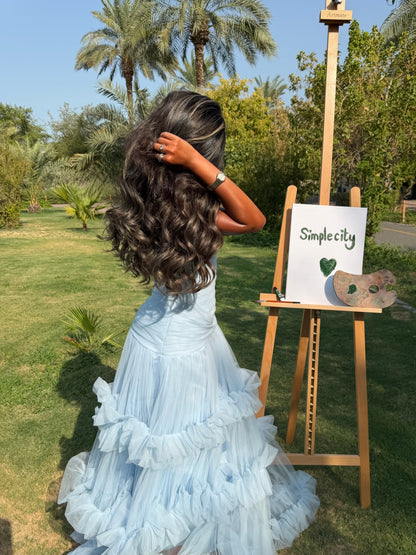 Tiered Tulle Ruffle Halter Evening Gown