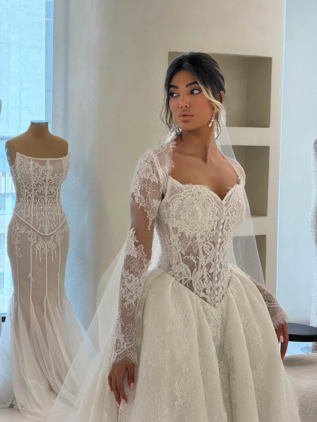 Lace Ball Gown Wedding Dress with Long Sleeves