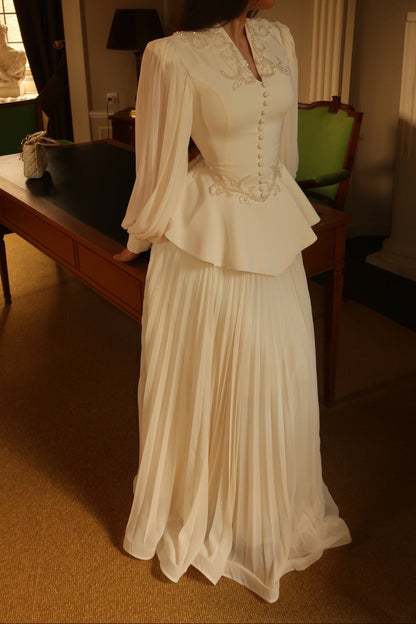 Peplum Evening Gown with Bishop Sleeves