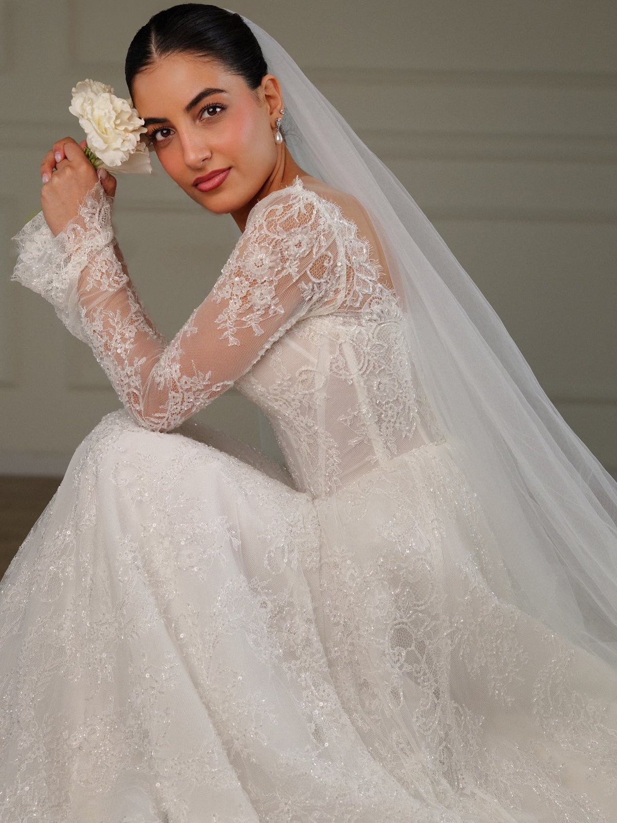 Lace Corset Ball Gown Wedding Dress with Sleeves