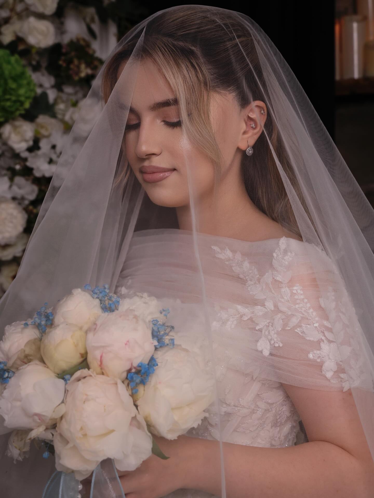 Off-the-Shoulder Illusion Lace Ball Gown Wedding Dress