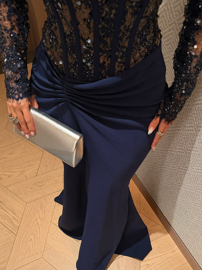 Corset Evening Gown with Beaded Lace Bodice