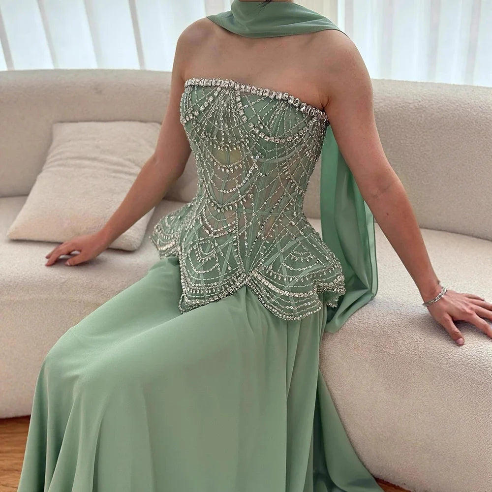 Beaded Corset Strapless A-Line Evening Gown