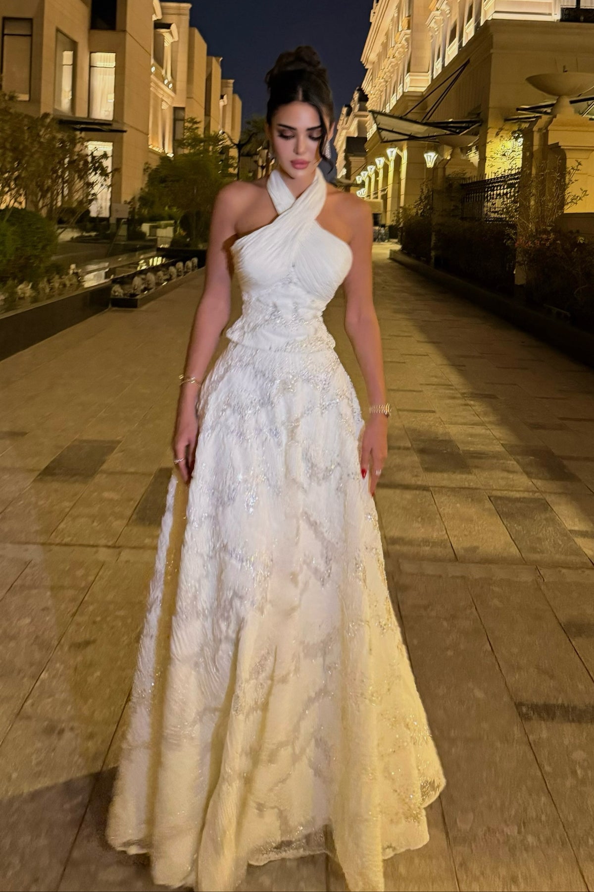 Cross Halter Embellished Sequin Evening Gown