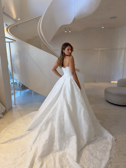 Strapless Lace Basq Waist Ball Gown Wedding Dress