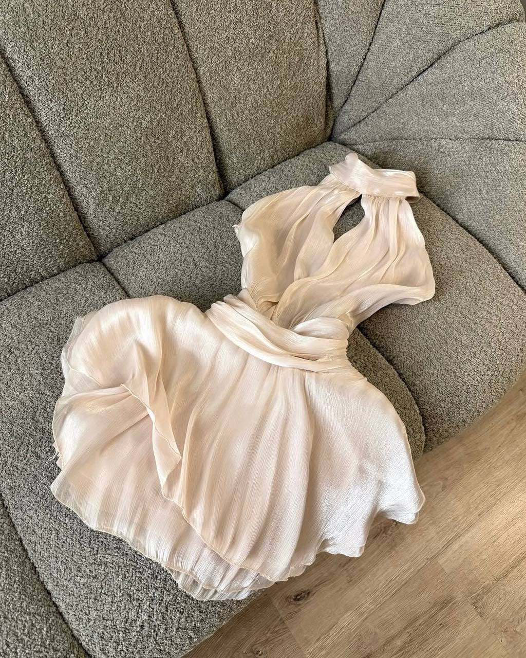 Shimmer Halter Neck Keyhole Ruffle Mini Dress