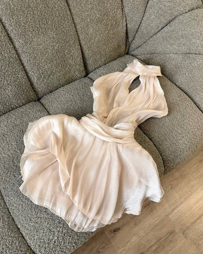 Shimmer Halter Neck Keyhole Ruffle Mini Dress