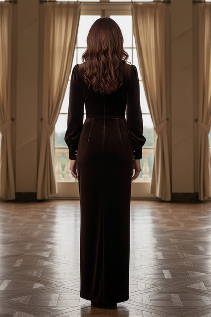 Collared Velvet Maxi Dress with Button Bodice