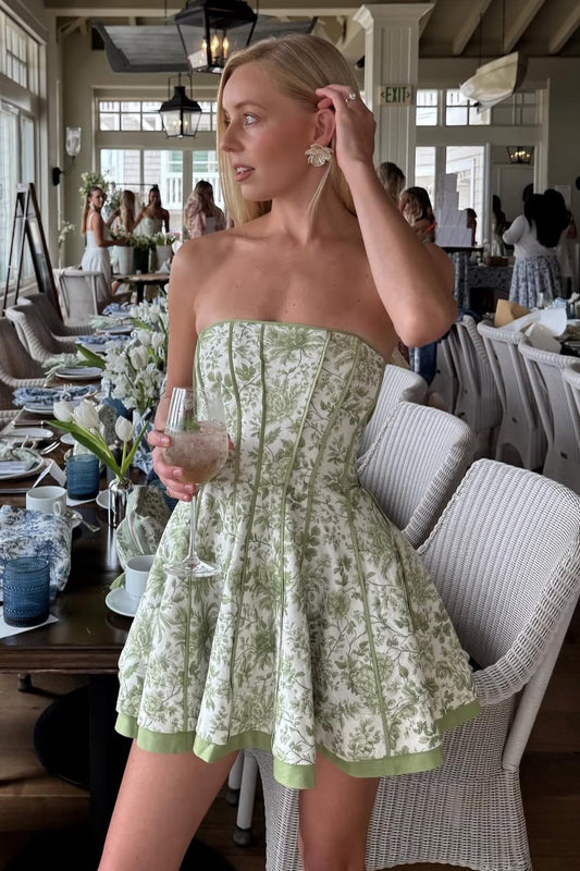 Strapless Floral Print Corset Mini Dress