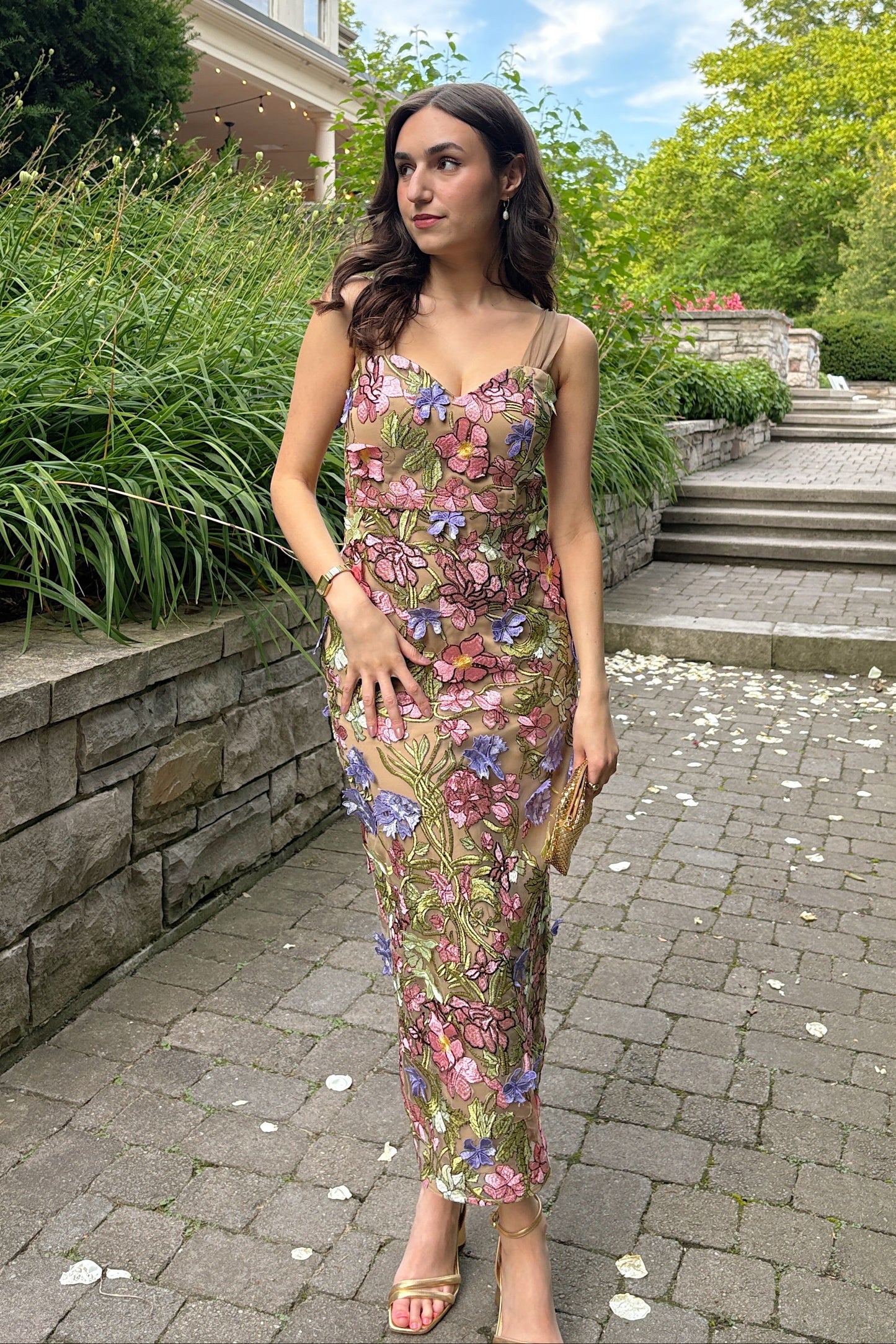 Floral 3D Appliqué Embroidered Sheath Dress