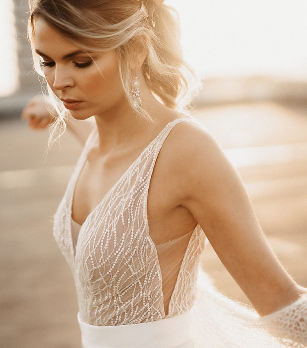 Beaded V-Neck Bridal Jumpsuit with Wide-Leg Pants