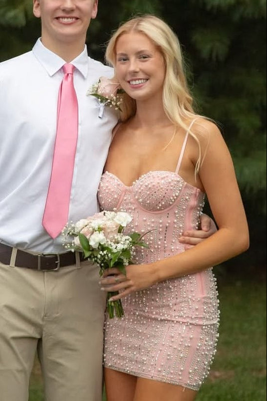 Beaded Pearl Corset Bodycon Homecoming Dress