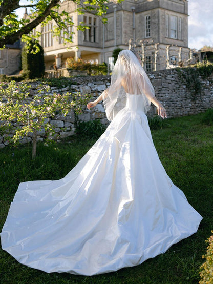 Strapless Satin Ball Gown Wedding Dress with Train