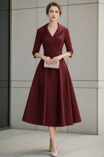 V-Neck Wrap Bodice A-Line Midi Dress with Pockets