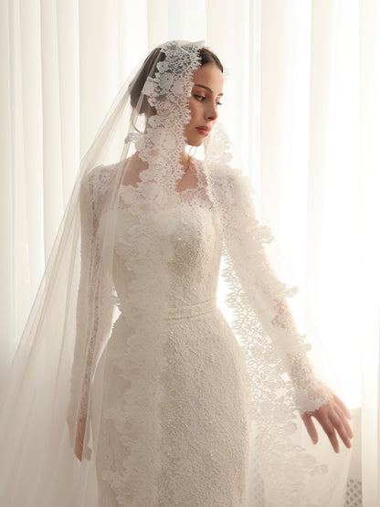 Lace Sheath Wedding Dress with Long Sleeves