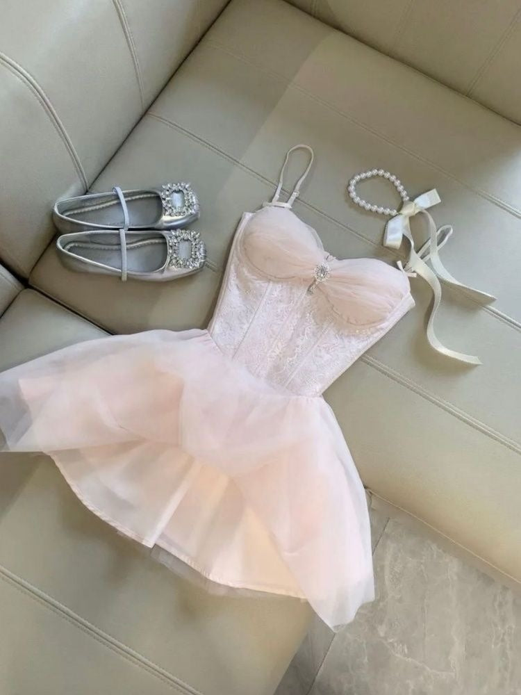 Lace and Tulle Corset Mini Princess Dress