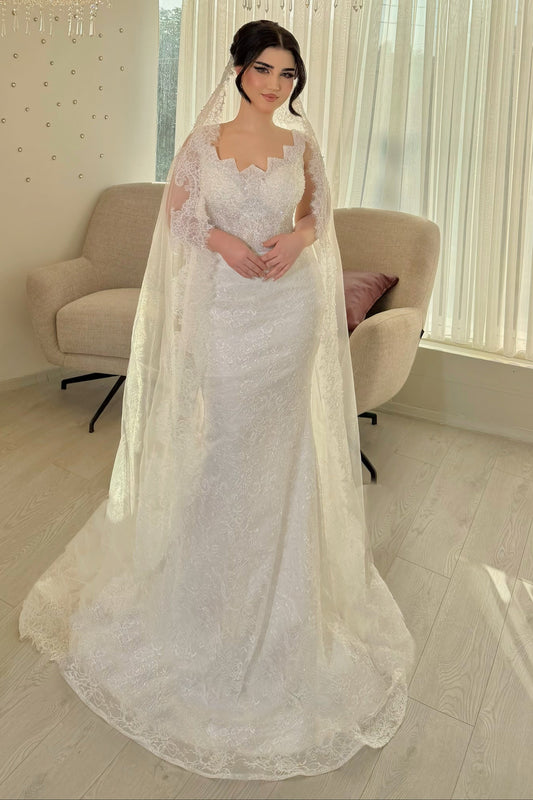Scalloped Mermaid Wedding Dress with Cape
