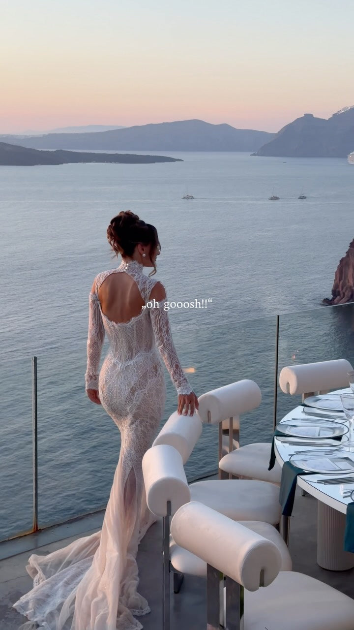 Lace Mermaid Wedding Dress with Long Sleeves & Train