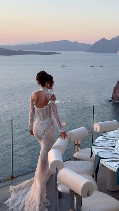 Lace Mermaid Wedding Dress with Long Sleeves & Train