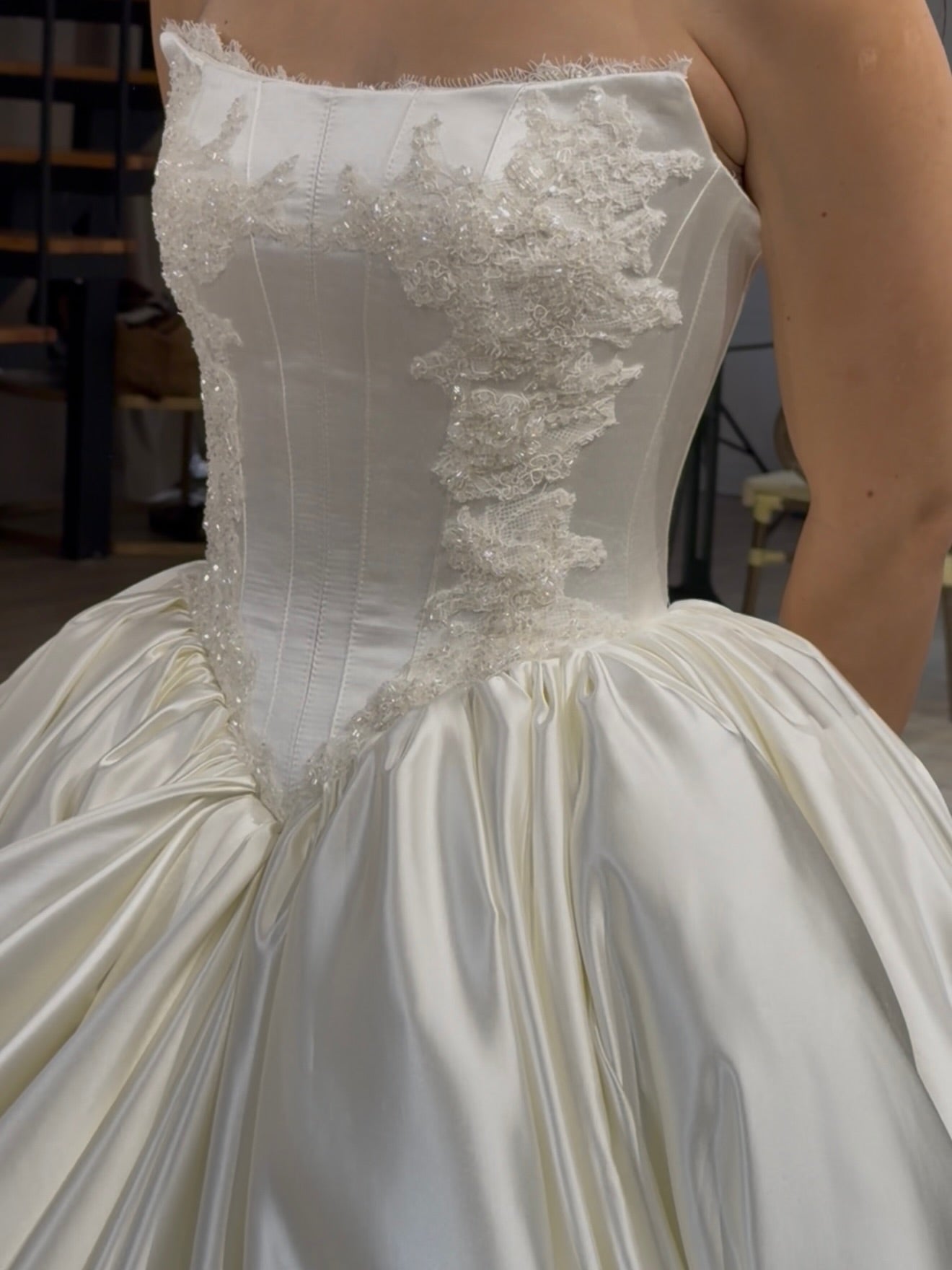 Strapless Basque Waist Satin Ball Gown Wedding Dress