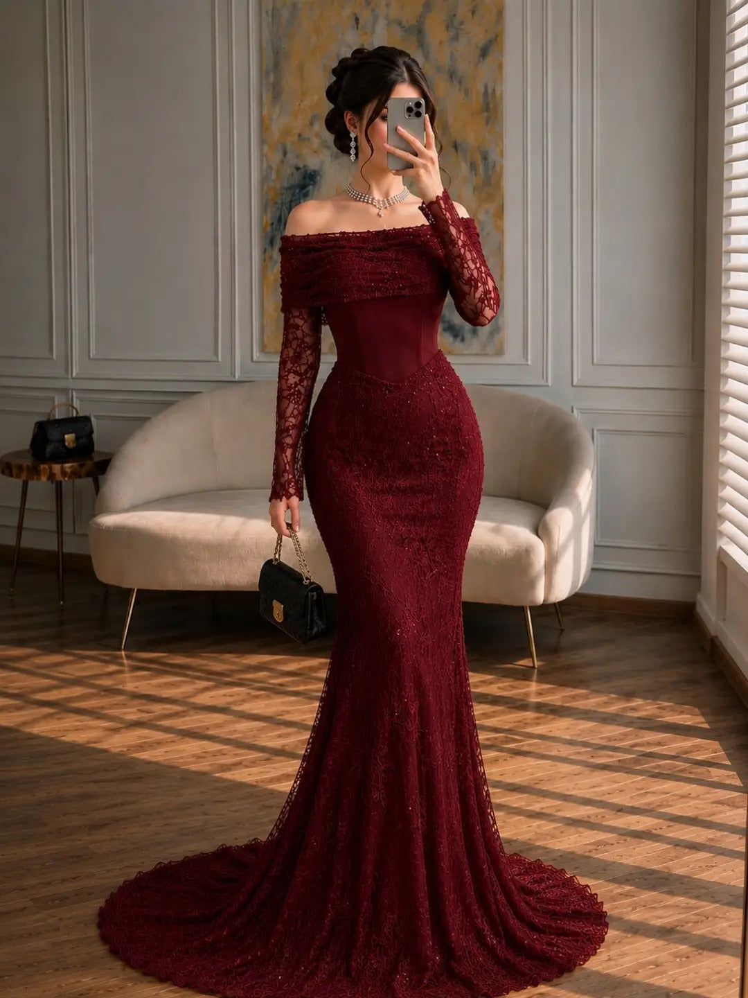 Off-the-Shoulder Lace Mermaid Gown