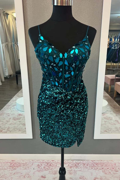 Embellished Corset Sequin Mini Dress