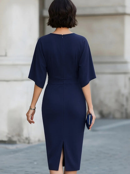 Midi Sheath Dress with Flared Flutter Sleeves