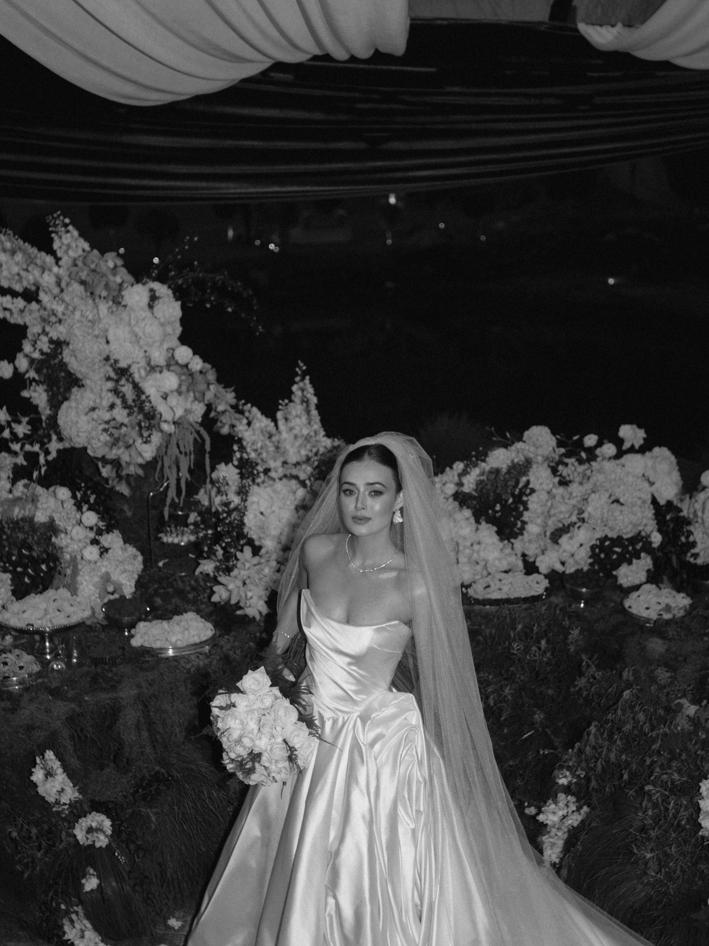 Strapless Ruched Satin Ball Gown Wedding Dress
