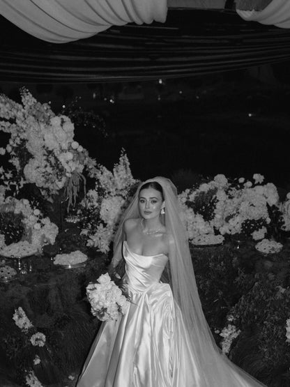 Strapless Ruched Satin Ball Gown Wedding Dress