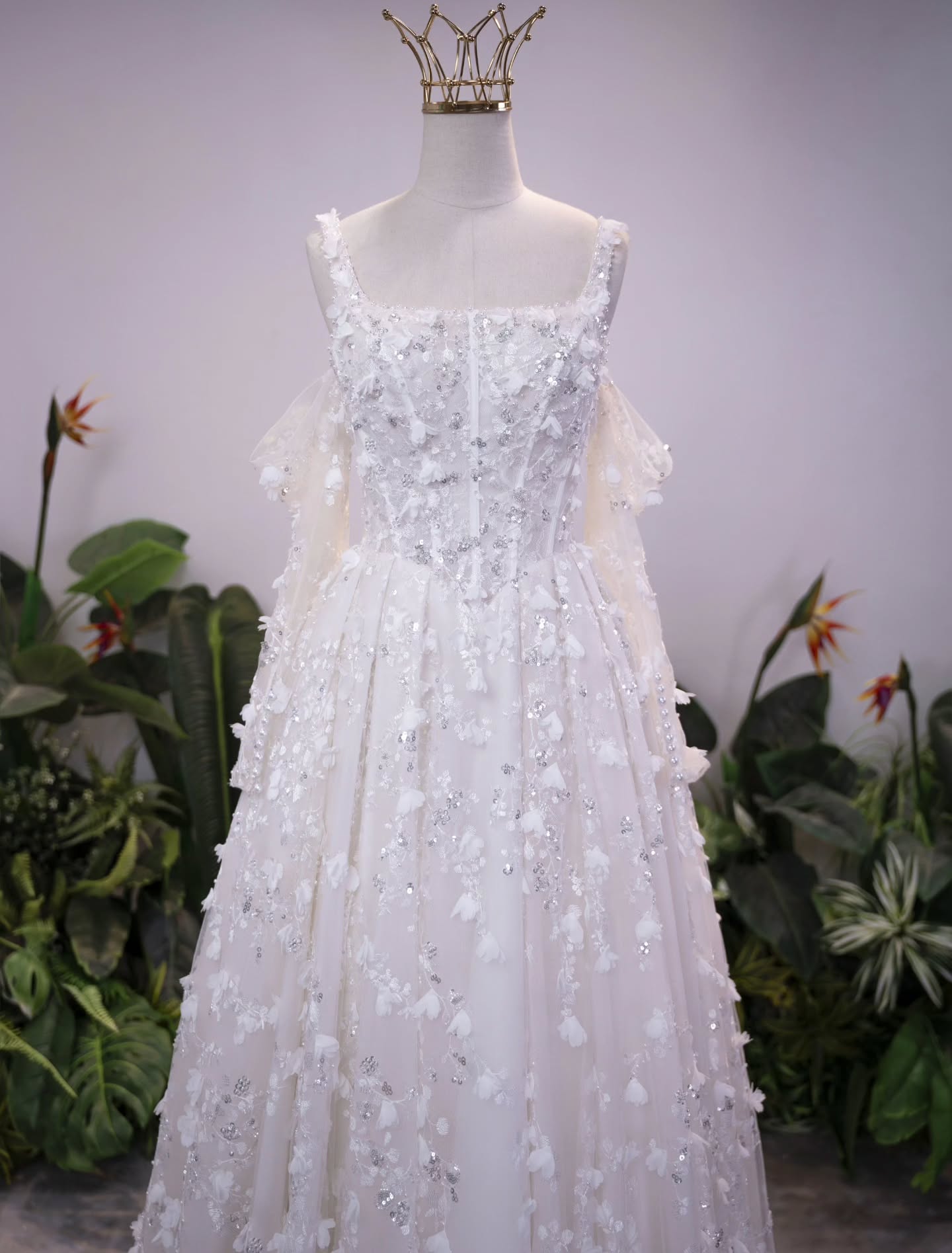 3D Floral Applique A-Line Wedding Gown