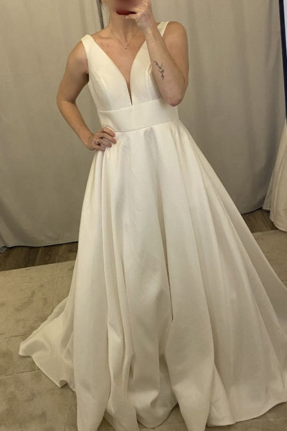 Minimalist V-Neck A-Line Wedding Dress