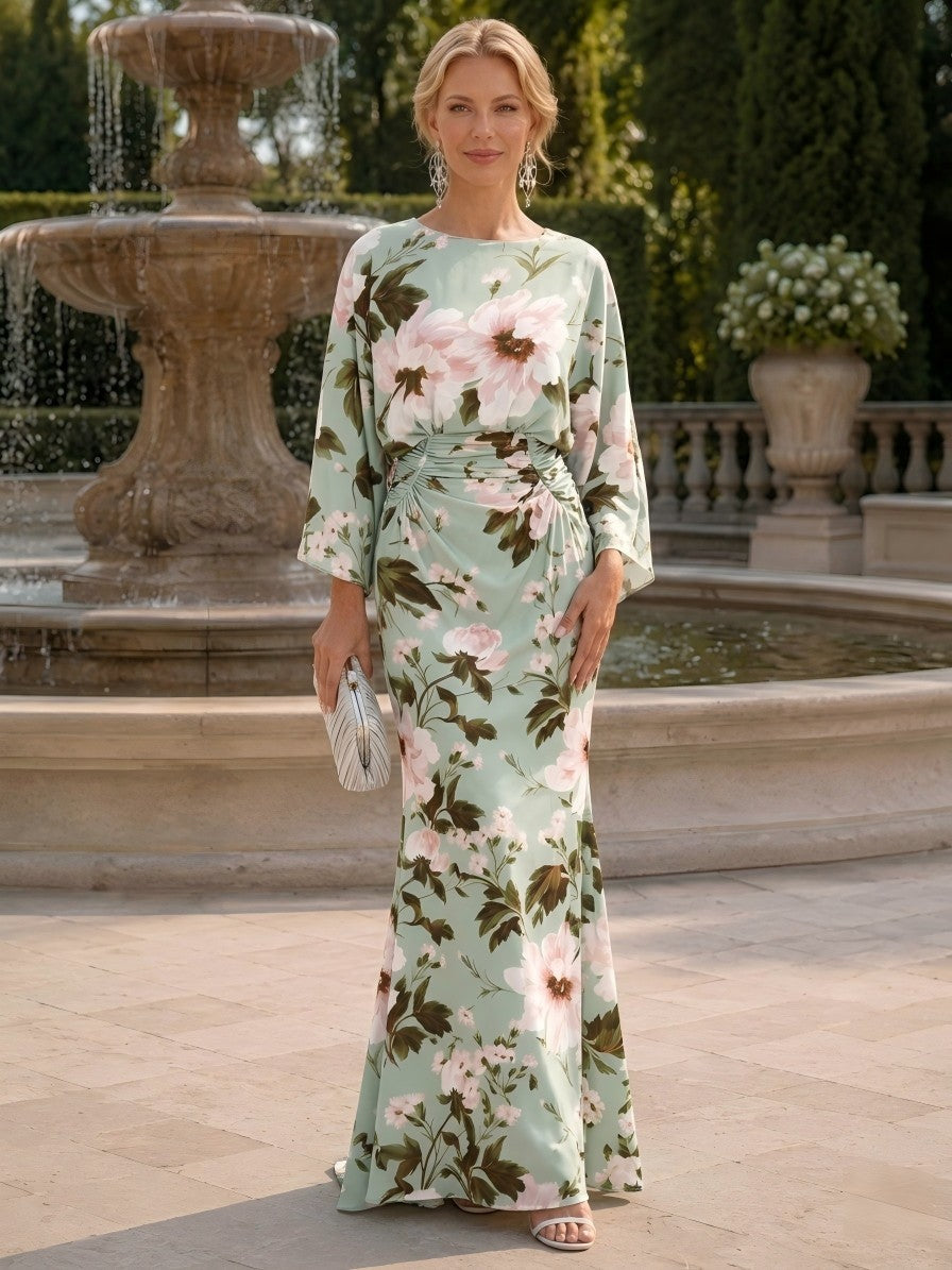 Floral Print Bateau Neck Maxi Dress
