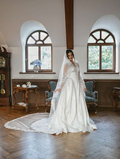 Elegant High-Neck Lace A-Line Wedding Dress
