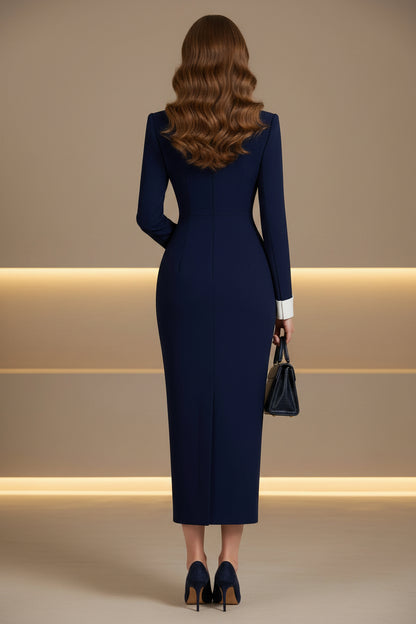 Collared Button-Front Ankle-Length Column Dress