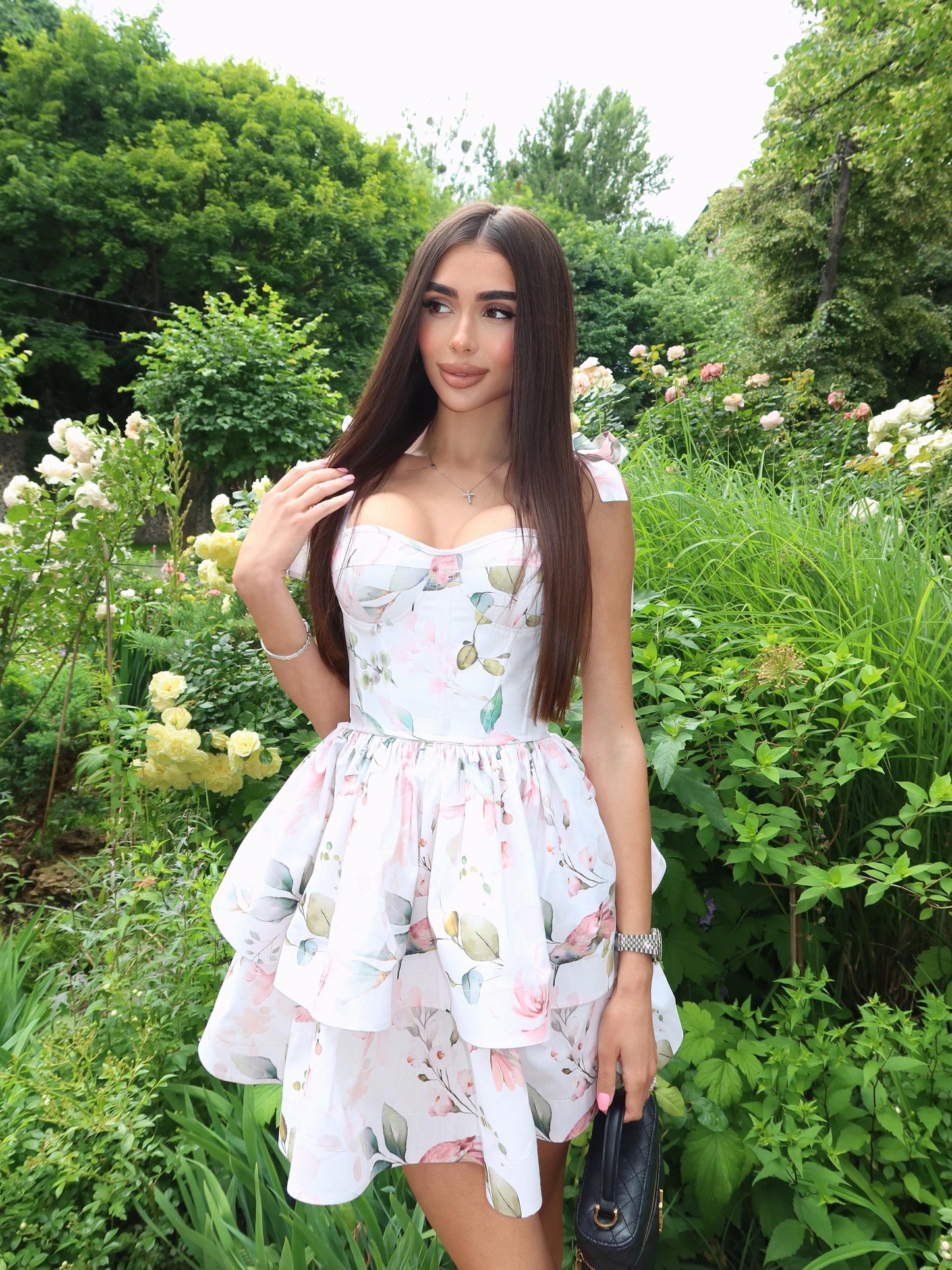 Floral Corset Tiered Mini Dress