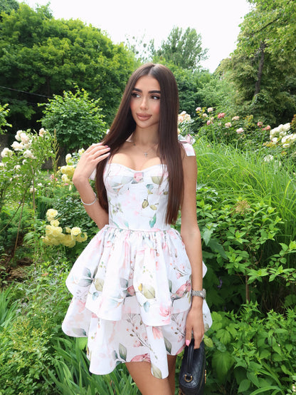 Floral Corset Tiered Mini Dress