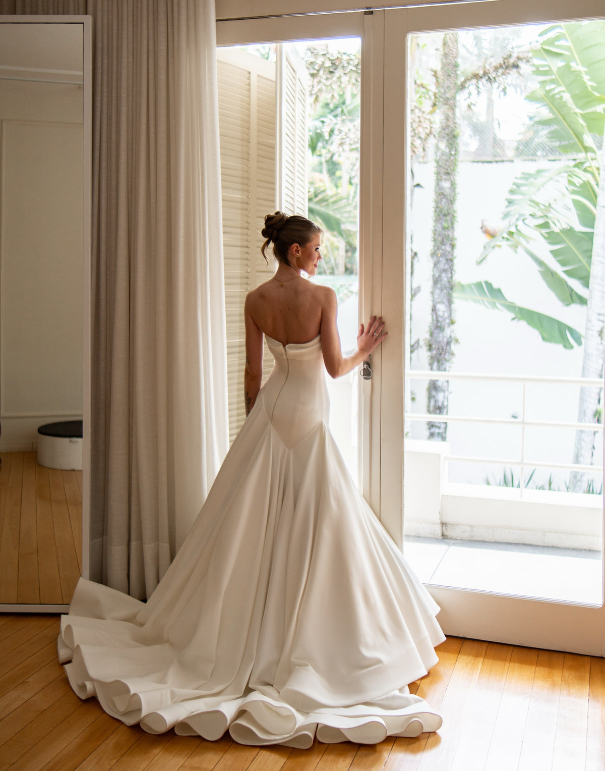 Strapless Drop Waist Satin Ball Gown Wedding Dress